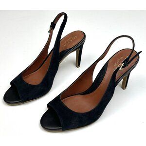 COLE HAAN Grand OS Womens US 7B Black Suede Peep Toe Sling-Back HEELS W05052 EUC